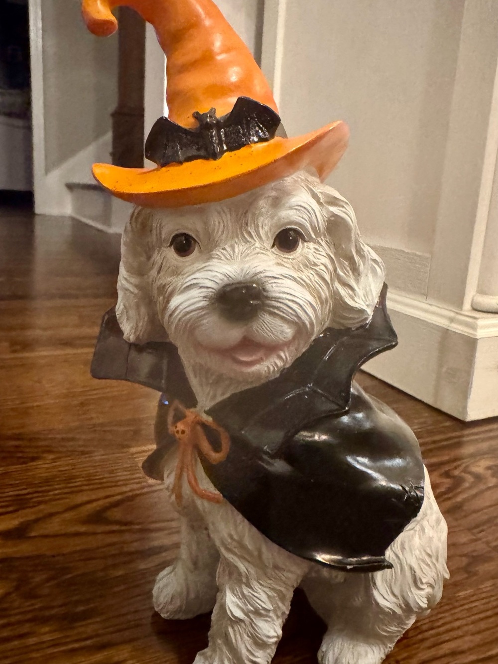 Halloween Wizard White Dog Statue Decoration